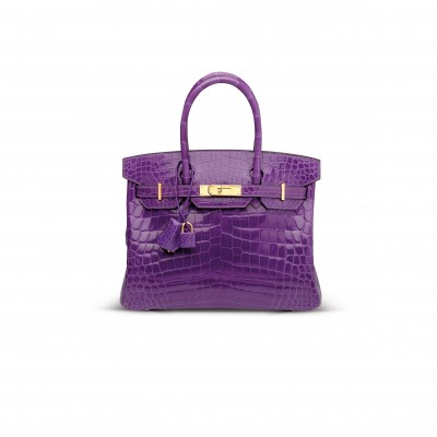 HERMÈS MASTER BIRKIN 25 NILE CROCODILE LEATHER PURPLE BAG GOLD BUCKLE H041354CK59 (25*20*13cm)